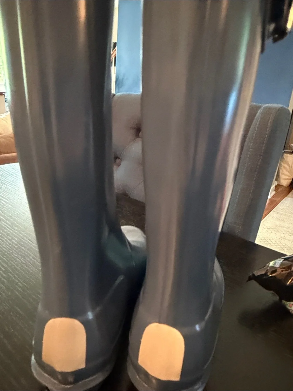 Hunter Navy Tall Rain Boots with Red Logo Trim